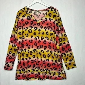Zenana Womens Top Yellow Orange Stripe Animal Print Vneck Pullover Colorful New